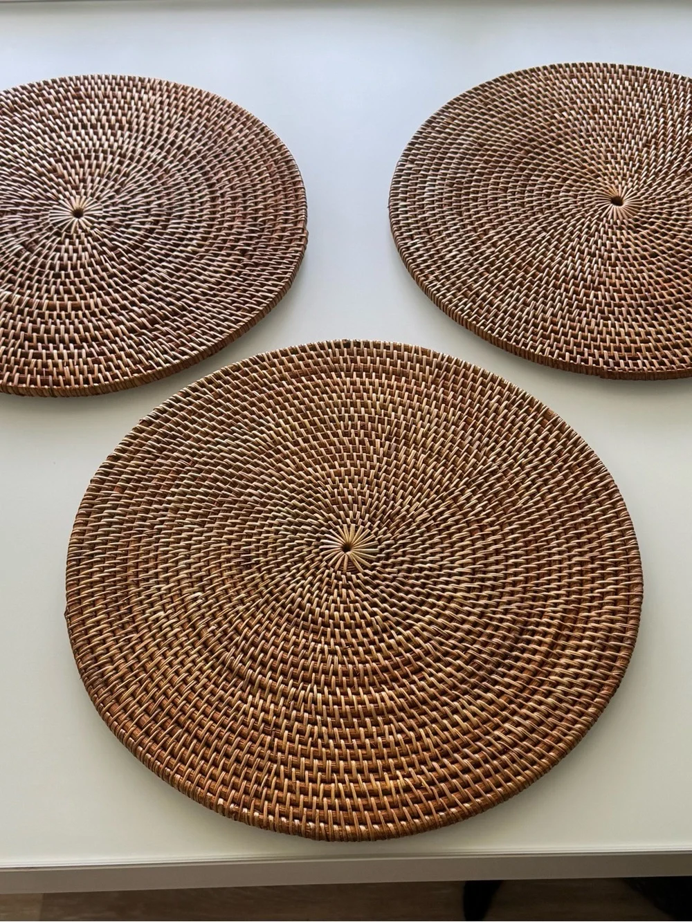 Set of 5 Woven Rattan Round Placemats 16” Boho Table Decor